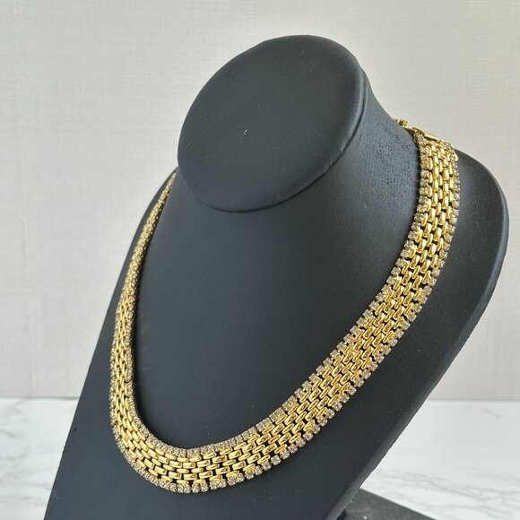 Kenneth Jay Lane Gold Rhinestone Choker Vintage Necklace Signed KJL - Picture 9 of 11